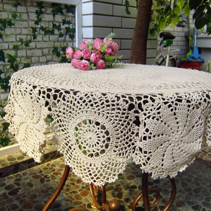 Damanni Cotton Handmade Crochet Lace Tablecloth Doilies Doily,Round,Beige,39 Inch - Image 4